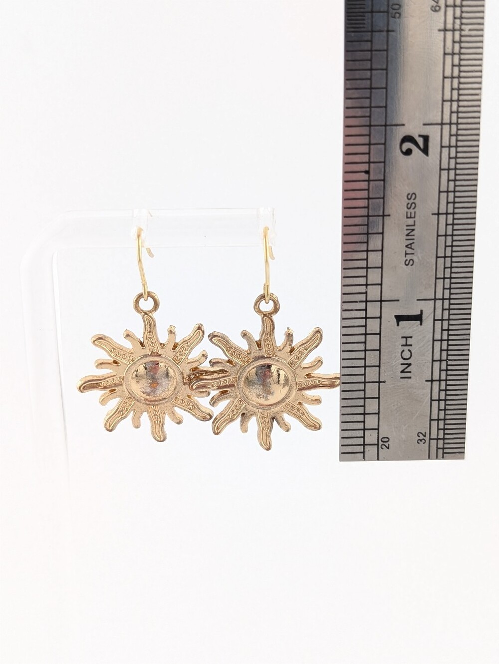 Celestial Sun Earrings - Gold Tone - Vintage Upcycled Jewelry - Picture 6 of 7